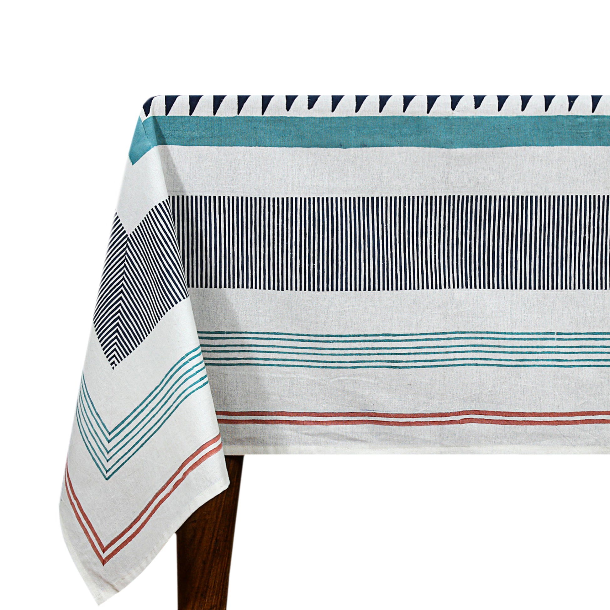 Light Blue and Pink Geometric Printed Cotton Tablecloth - My Store