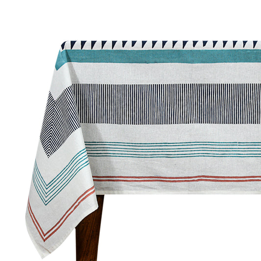 Light Blue and Pink Geometric Printed Cotton Tablecloth - My Store