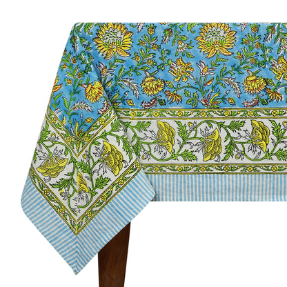 Floral Cotton Blue Hand Block Printed Tablecloth For Dinning - My Store