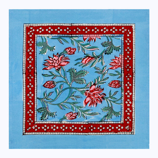 Blue and Pink Hand Block Printed Cotton Set Of 4 Napkins - My Store