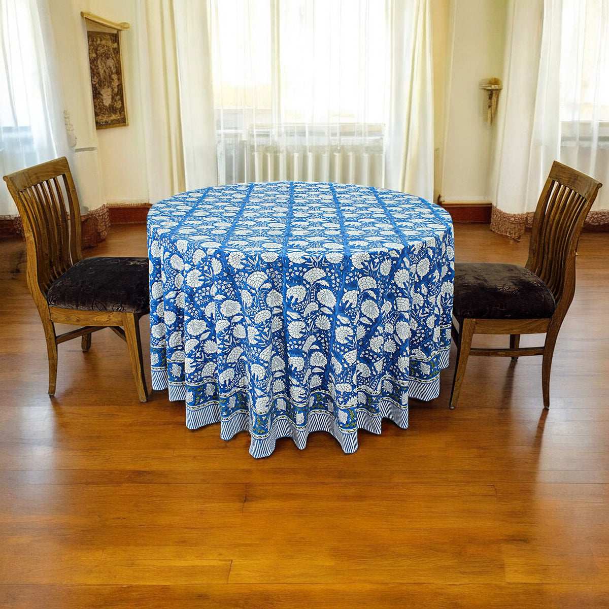 Blue and White Cotton Table Cloth For Dinning - Indian Block Printed Table Cover - My Store