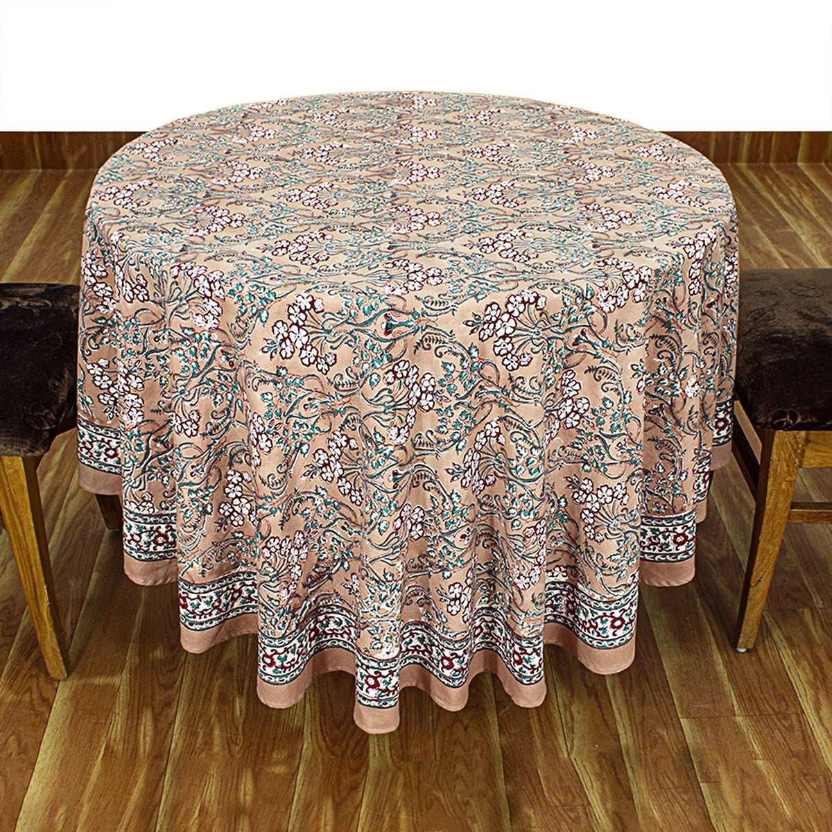 Dark Vanilla and Red Wedding Round Tablecloth, Indian Block Printed Tablecloth - My Store