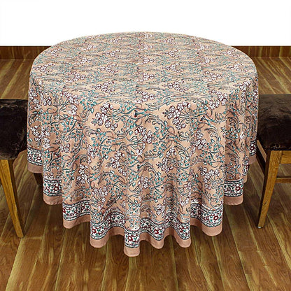 Dark Vanilla and Red Wedding Round Tablecloth, Indian Block Printed Tablecloth - My Store