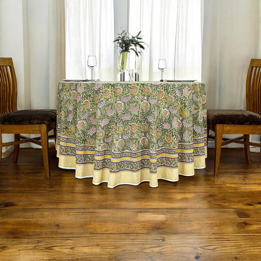 Indian Handmade Block Printed Cotton Round Tablecloth - My Store