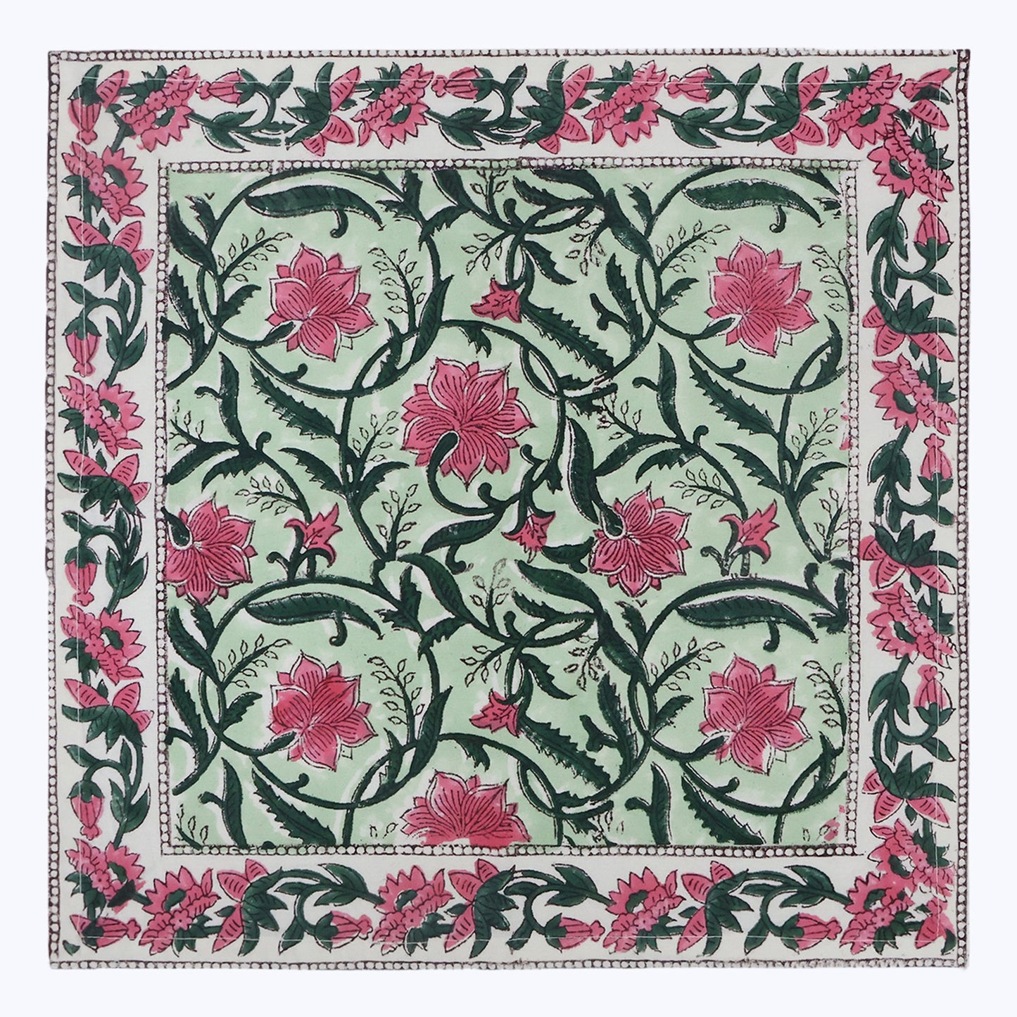 Green and Pink Hand Block Printed Cotton Napkins Set Of 4 - My Store