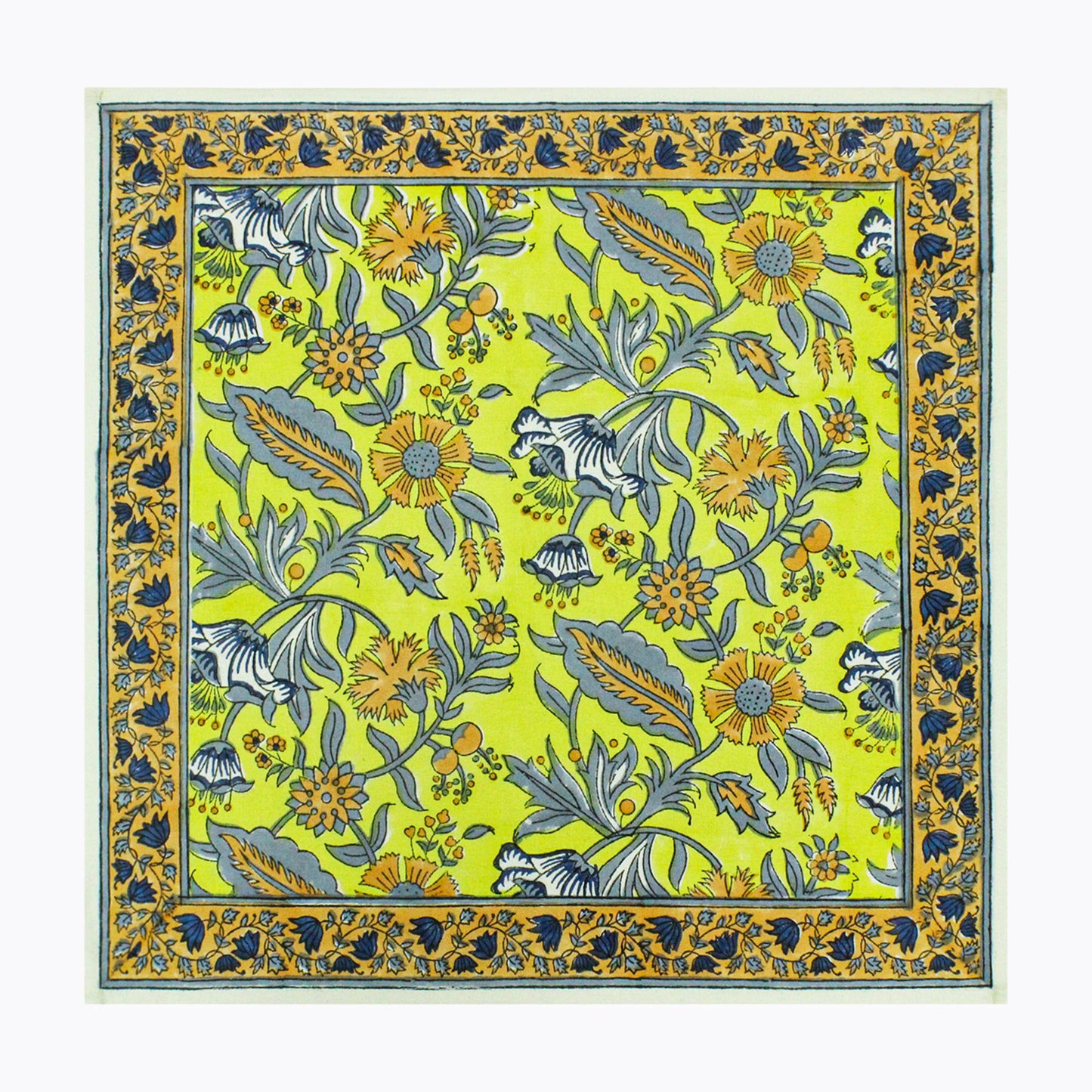 Indian Block Printed Yellow and Grey Cotton Set Of 4 Napkins - My Store