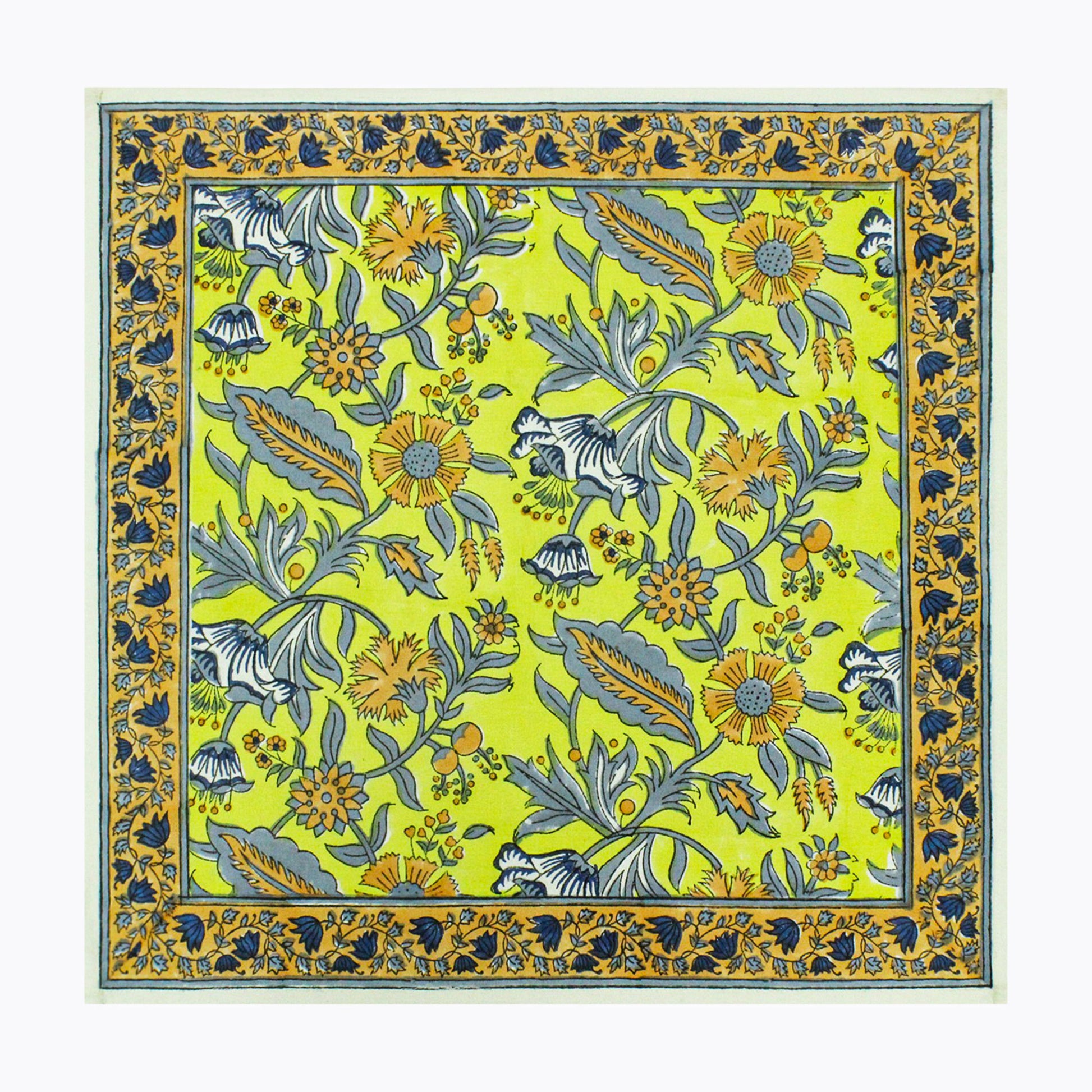 Indian Block Printed Yellow and Grey Cotton Set Of 4 Napkins - My Store