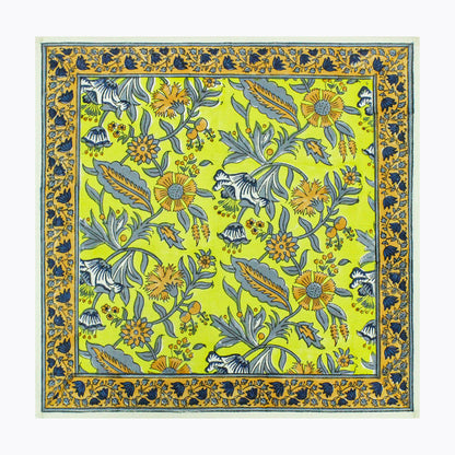 Indian Block Printed Yellow and Grey Cotton Set Of 4 Napkins - My Store