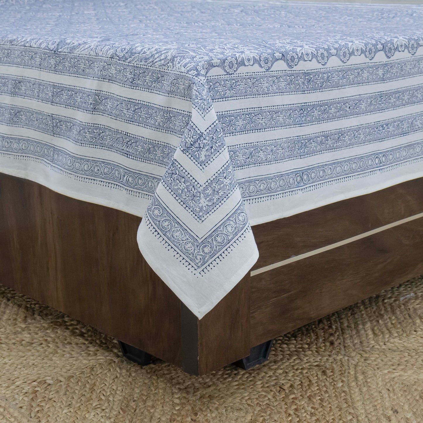 Cotton Bedsheet – Hand Block Floral Print – Blue & White – King, Queen, Twin Sizes - My Store