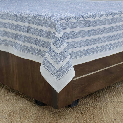 Cotton Bedsheet – Hand Block Floral Print – Blue & White – King, Queen, Twin Sizes - My Store