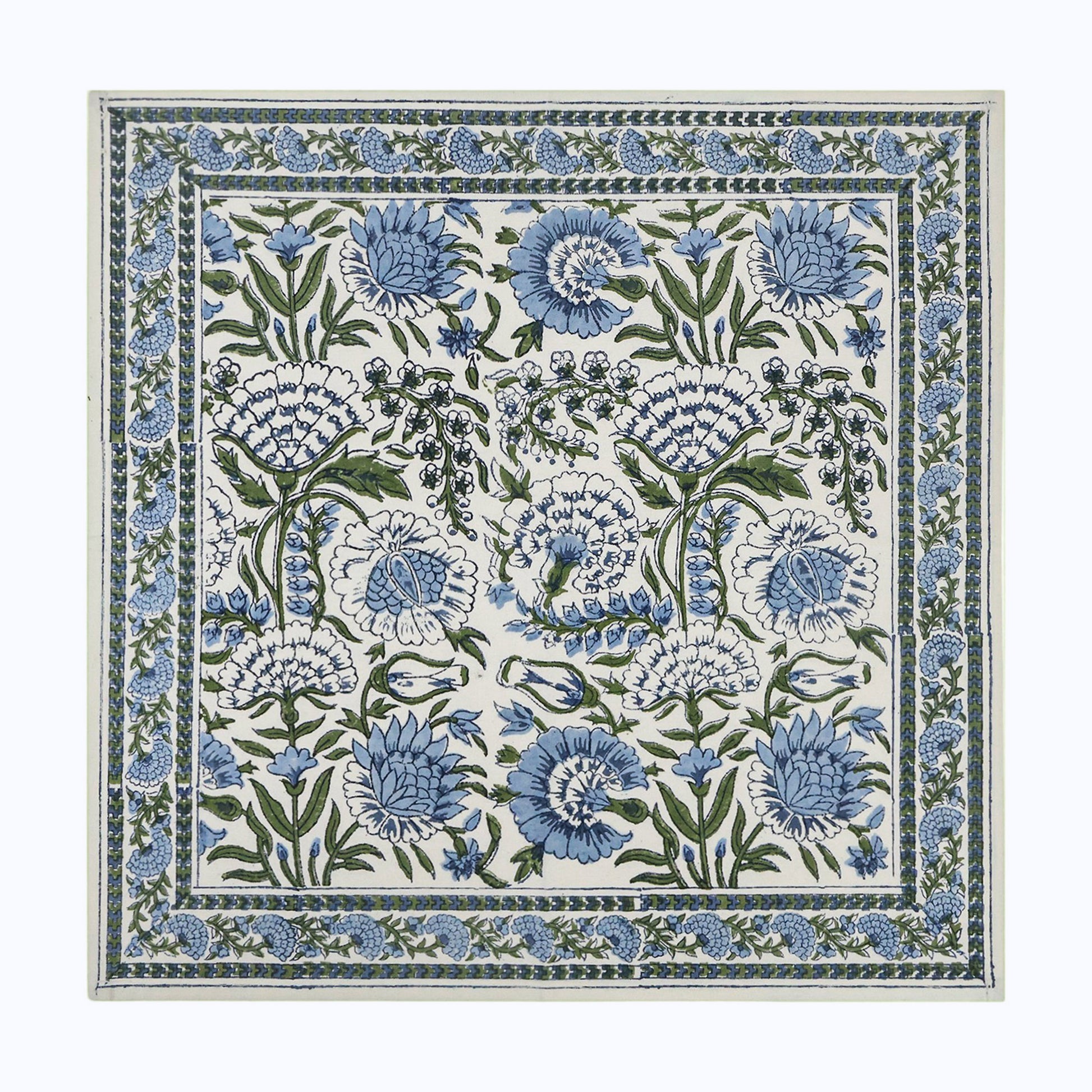 Blue and White Hand Block Printed Floral Set Of 4 Napkins - My Store