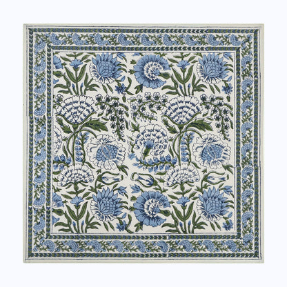 Blue and White Hand Block Printed Floral Set Of 4 Napkins - My Store
