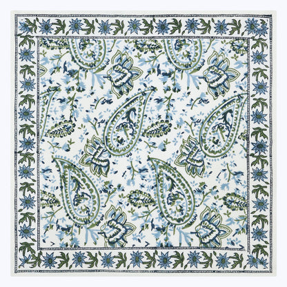 Green and White Hand Block Printed Cotton Napkins Set Of 4 - My Store