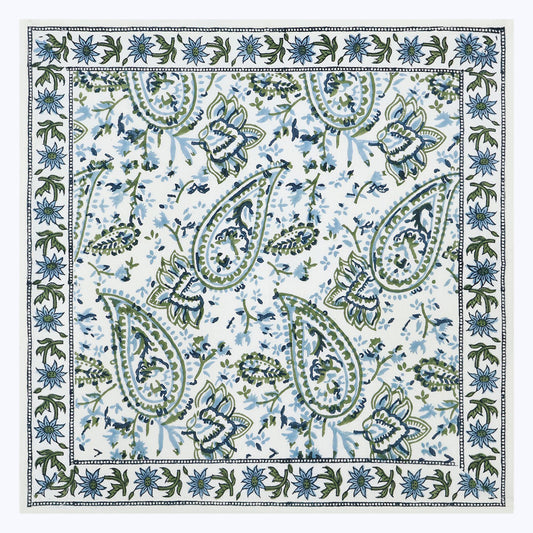Green and White Hand Block Printed Cotton Napkins Set Of 4 - My Store
