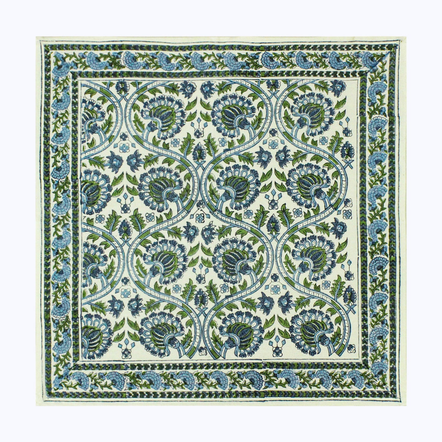 Green and Blue Handmade Block Printed Set Of 4 Napkins - My Store