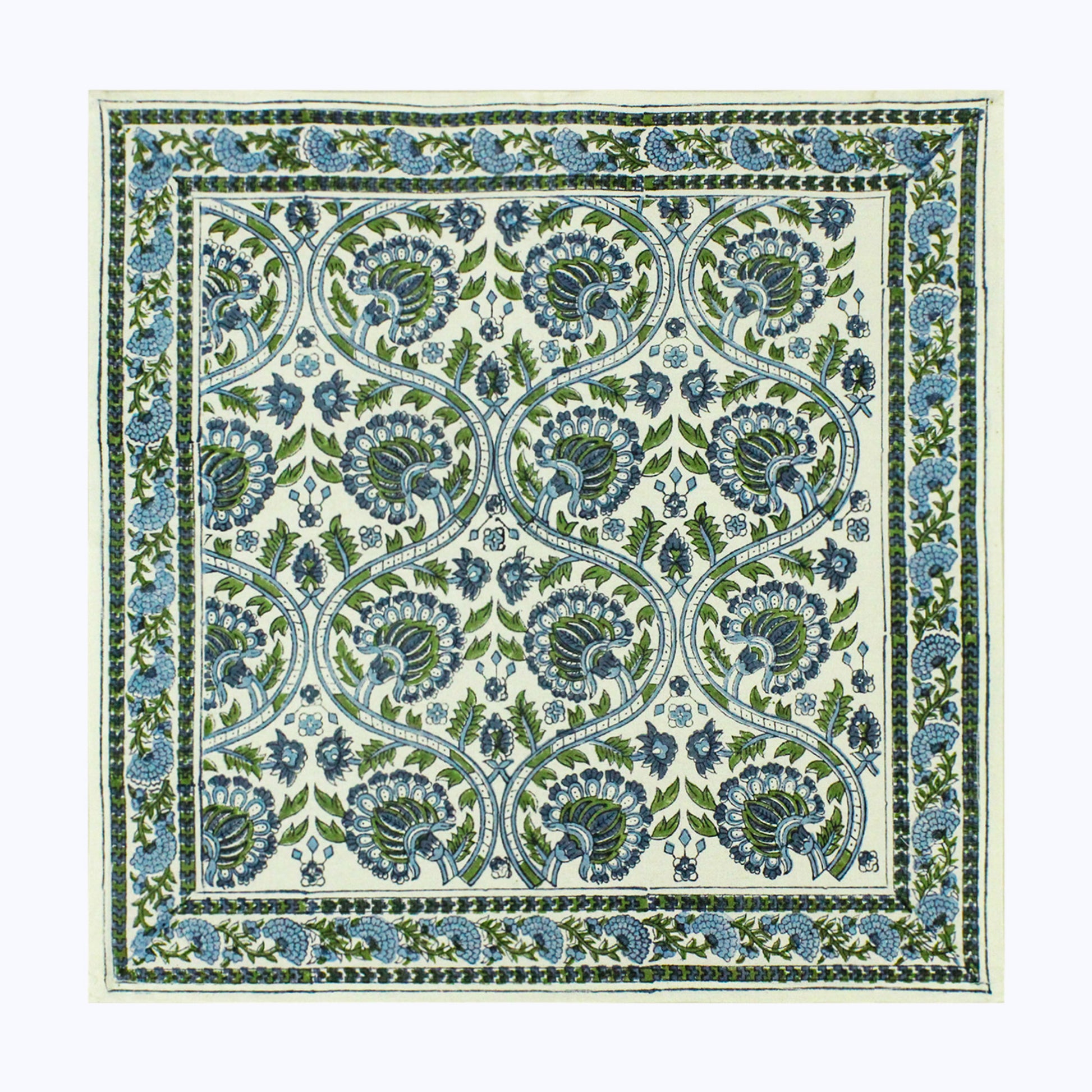 Green and Blue Handmade Block Printed Set Of 4 Napkins - My Store