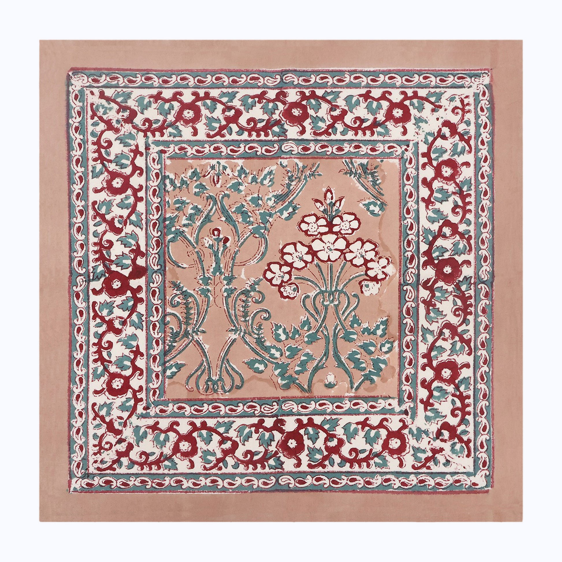 Red and Brown Handcrafted Block Printed Set Of 4 Cotton Napkins - My Store