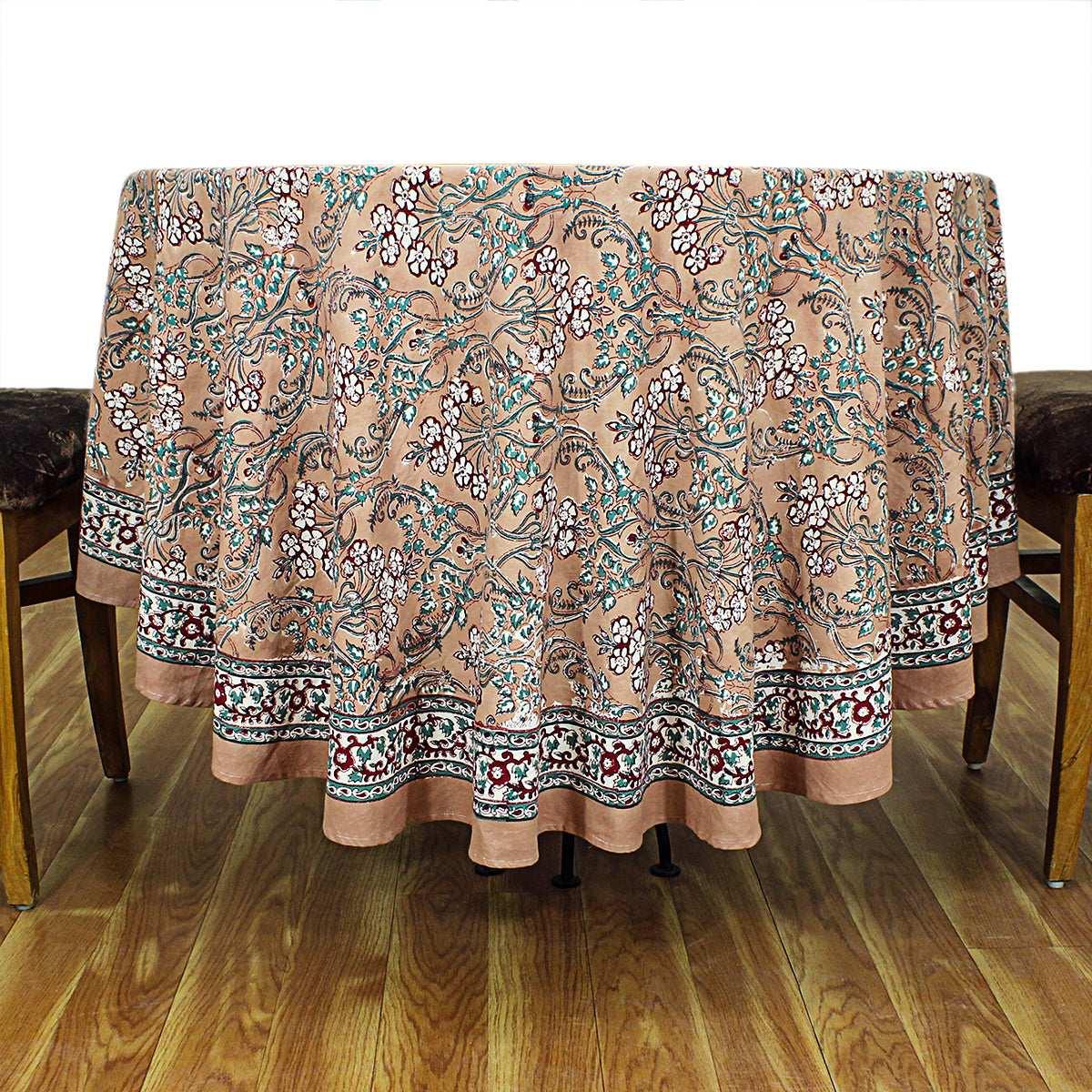 Dark Vanilla and Red Wedding Round Tablecloth, Indian Block Printed Tablecloth - My Store