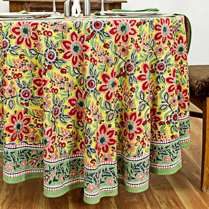 Hand Block Printed Floral Round Cotton Tablecloth - My Store