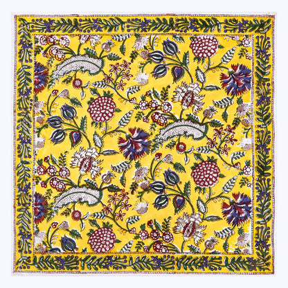 Yellow With Green Hand Block Printed Cotton Napkins Set Of 4 - My Store