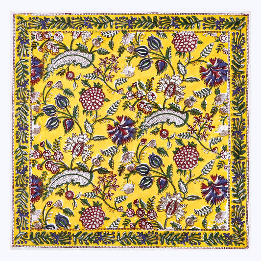 Yellow With Green Hand Block Printed Cotton Napkins Set Of 4 - My Store