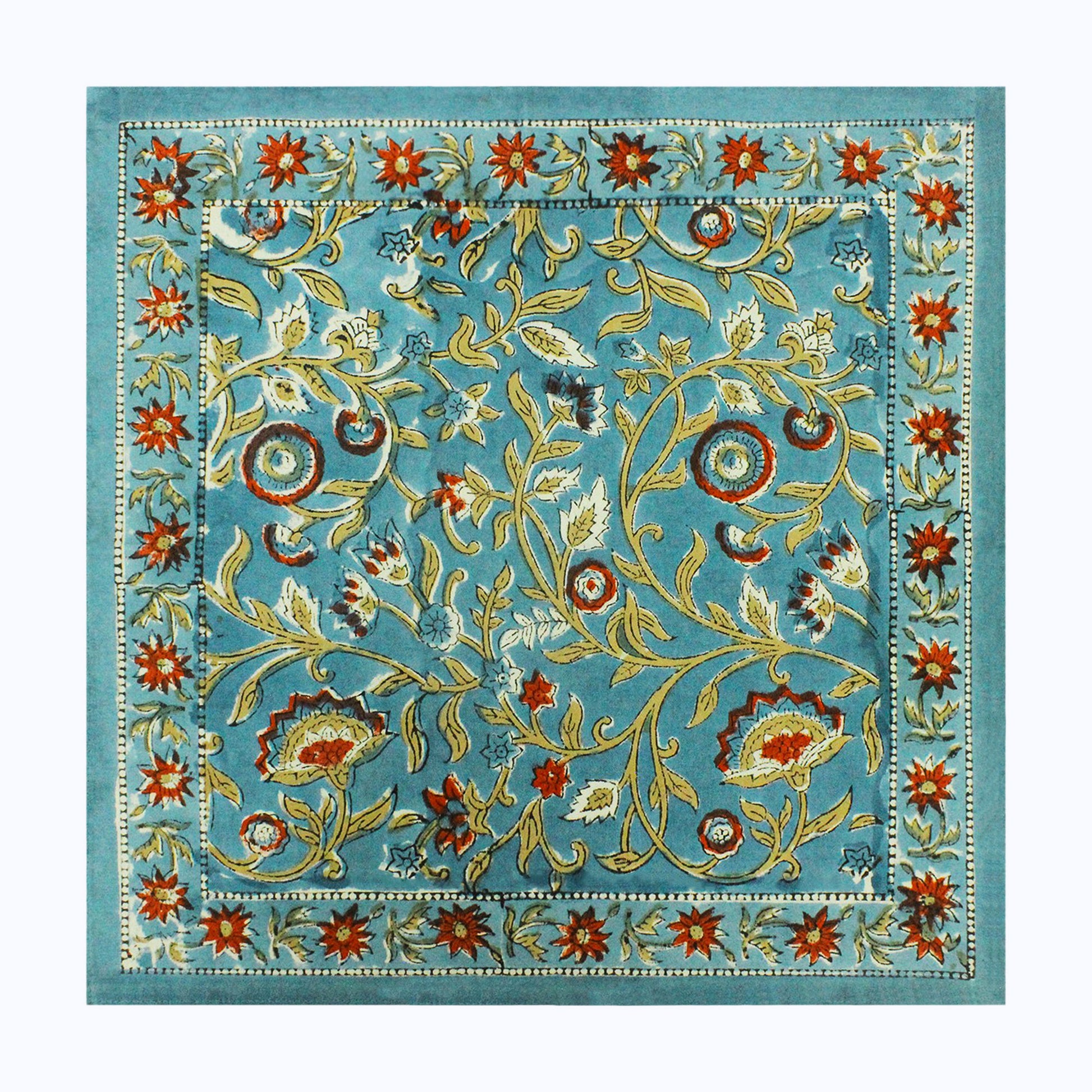 Blue and Red Hand Block Printed Cotton Set Of 4 Napkins - My Store