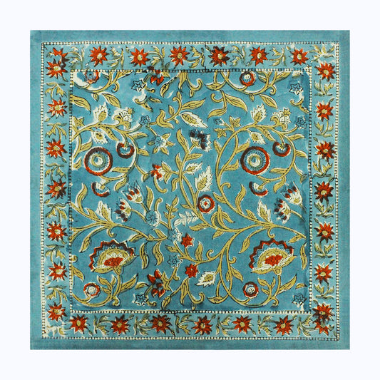 Blue and Red Hand Block Printed Cotton Set Of 4 Napkins - My Store