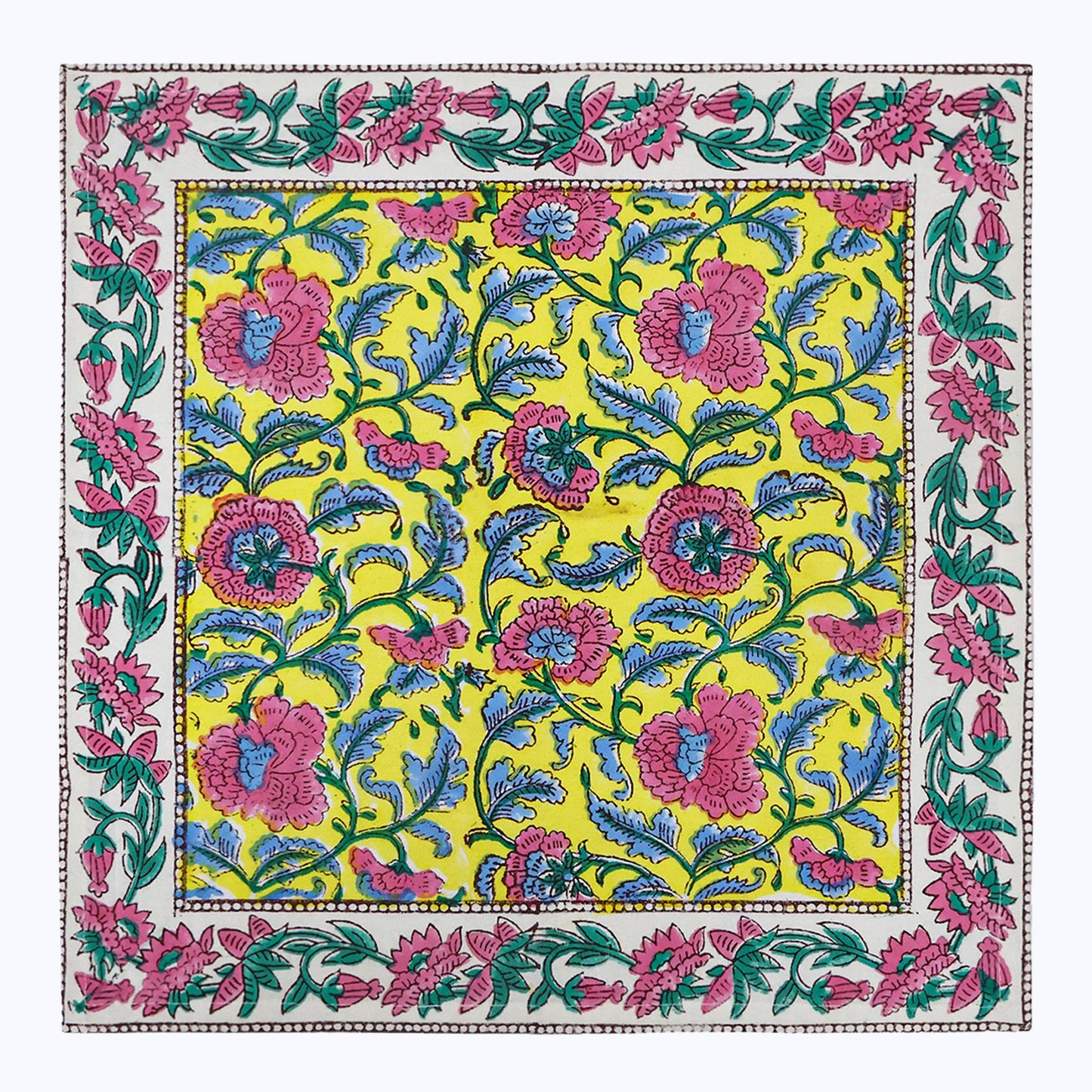 Yellow and Pink Hand Block Printed Cotton Napkins Set Of 4 - My Store