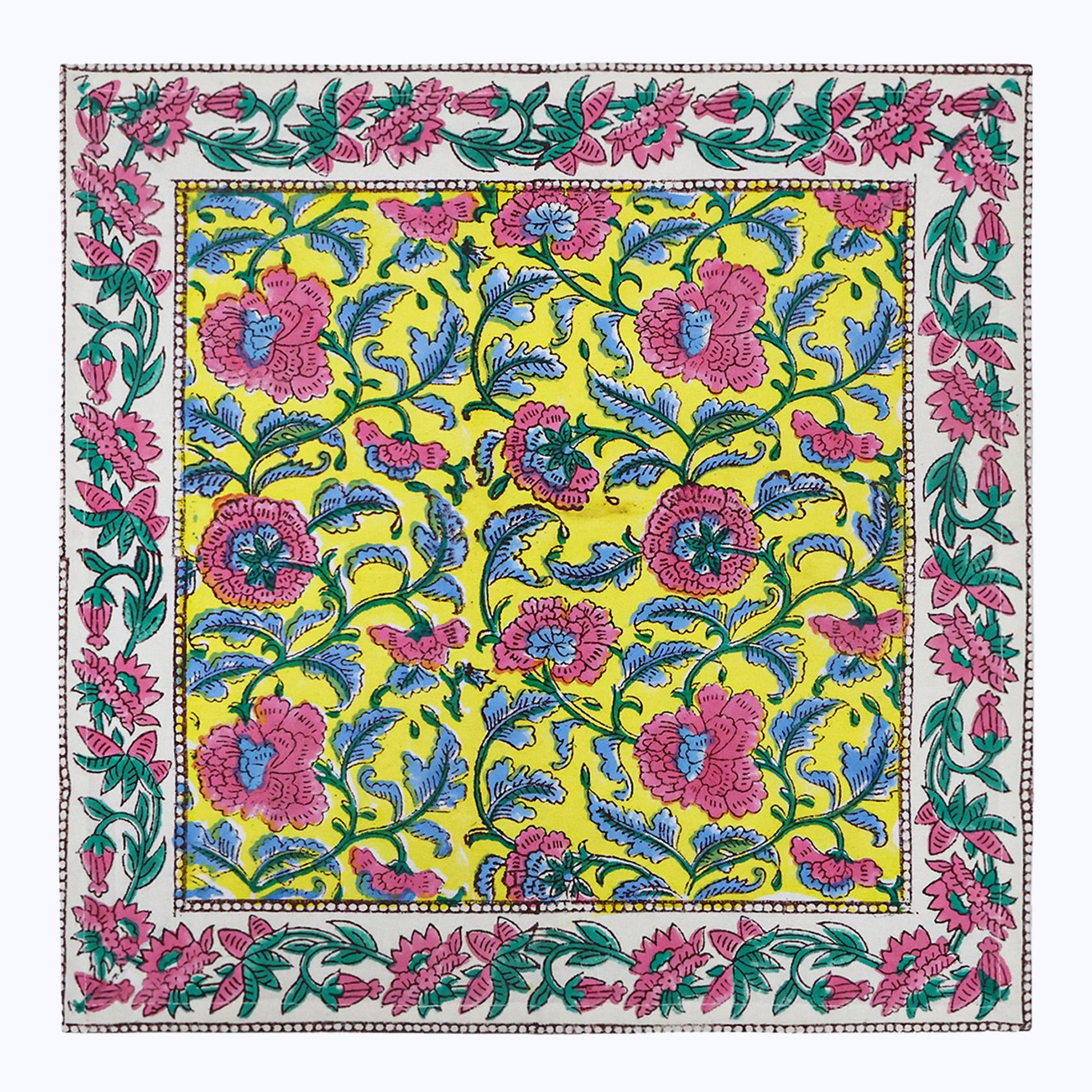 Yellow and Pink Hand Block Printed Cotton Napkins Set Of 4 - My Store