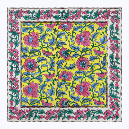 Yellow and Pink Hand Block Printed Cotton Napkins Set Of 4 - My Store
