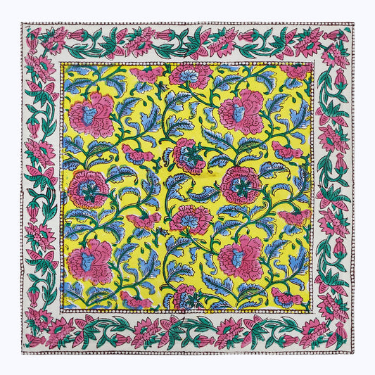 Yellow and Pink Hand Block Printed Cotton Napkins Set Of 4 - My Store