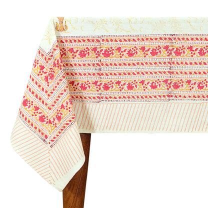 Handmade Red and White Block Printed Rectangle Tablecloth - My Store