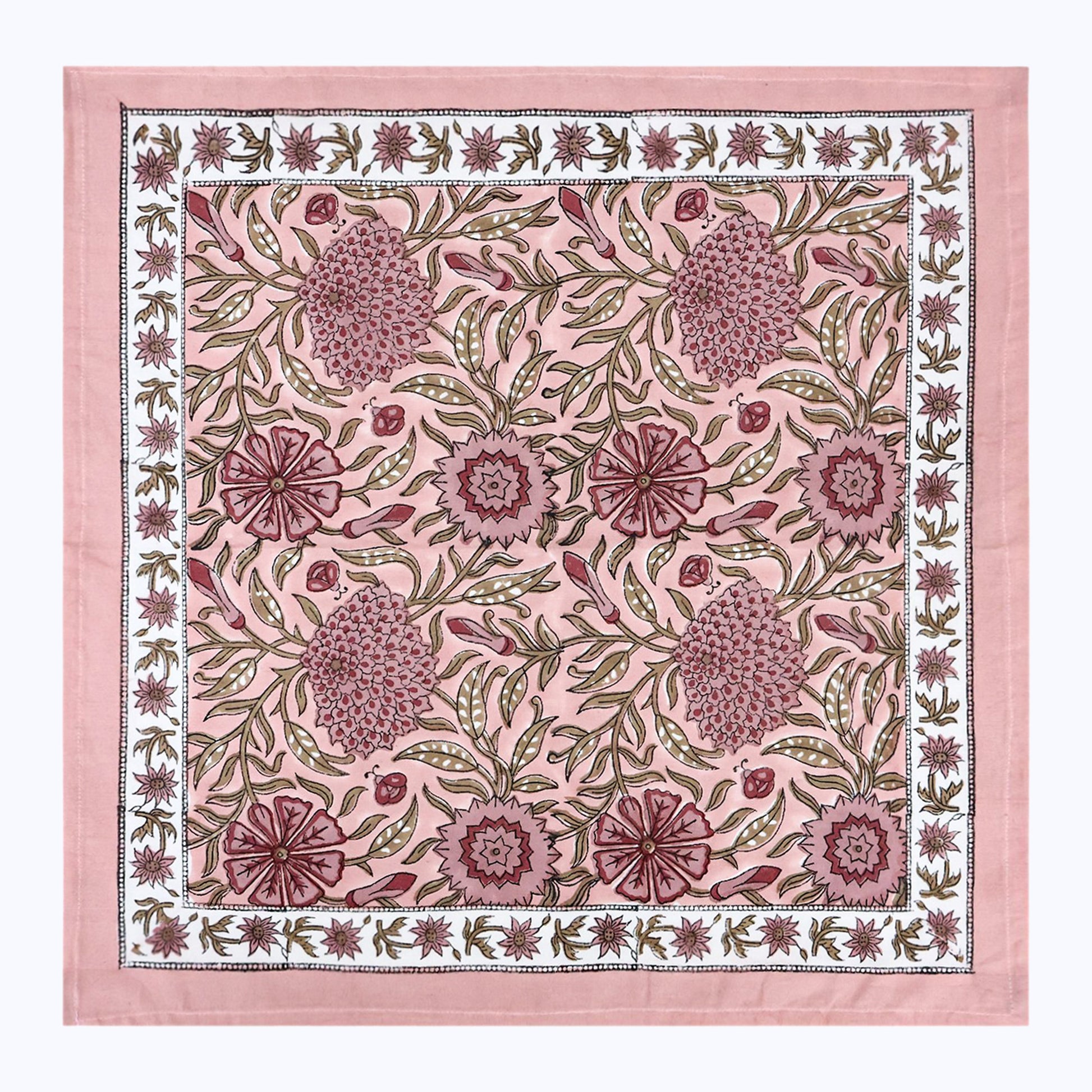 Pink Handmade Block Printed Cotton Napkins Set Of 4 Pieces - My Store
