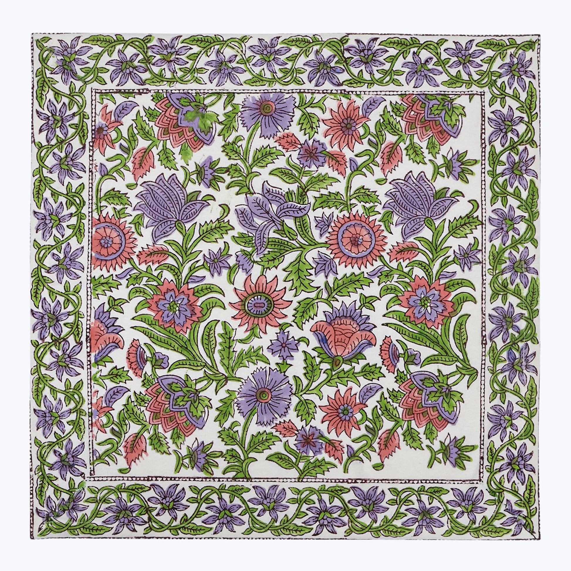 Purple and Green Hand Block Printed Cotton Napkins Set Of 4 - My Store