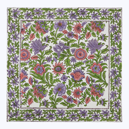 Purple and Green Hand Block Printed Cotton Napkins Set Of 4 - My Store