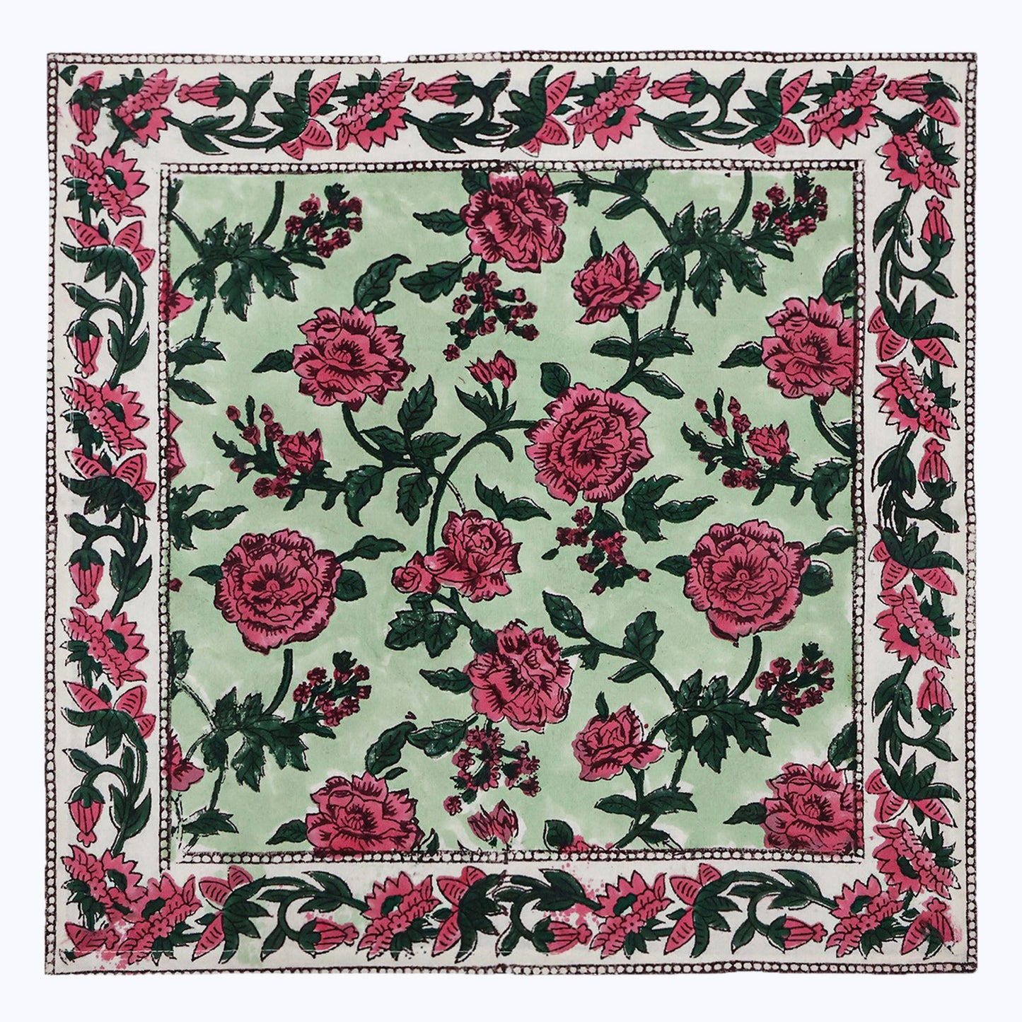 Pink and Green Hand Block Printed Cotton Napkins Set OF 4 - My Store