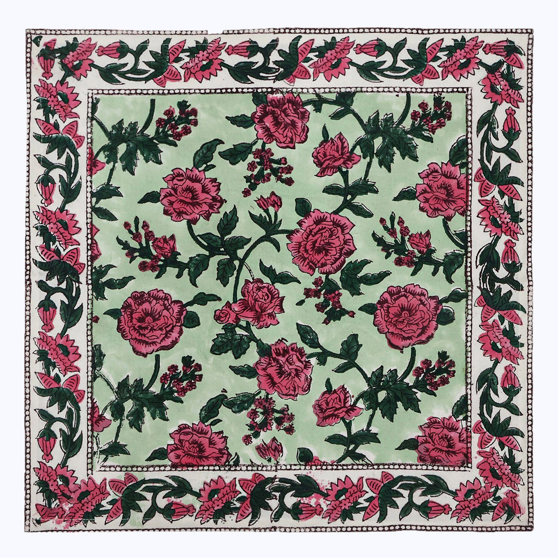 Pink and Green Hand Block Printed Cotton Napkins Set OF 4 - My Store