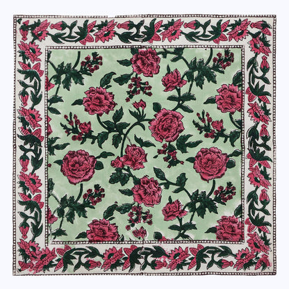 Pink and Green Hand Block Printed Cotton Napkins Set OF 4 - My Store