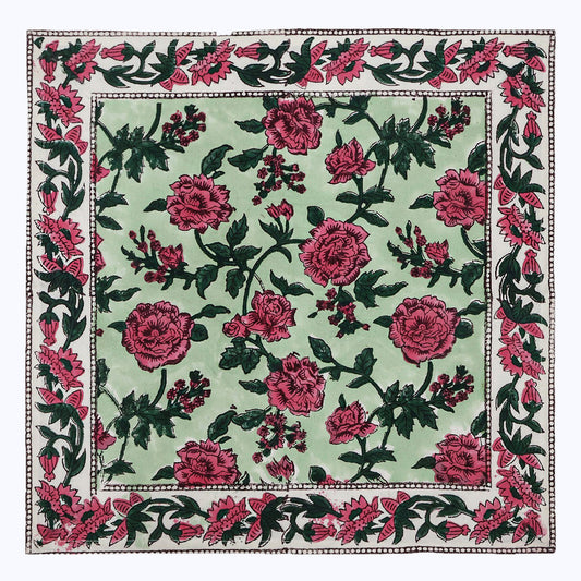 Pink and Green Hand Block Printed Cotton Napkins Set OF 4 - My Store