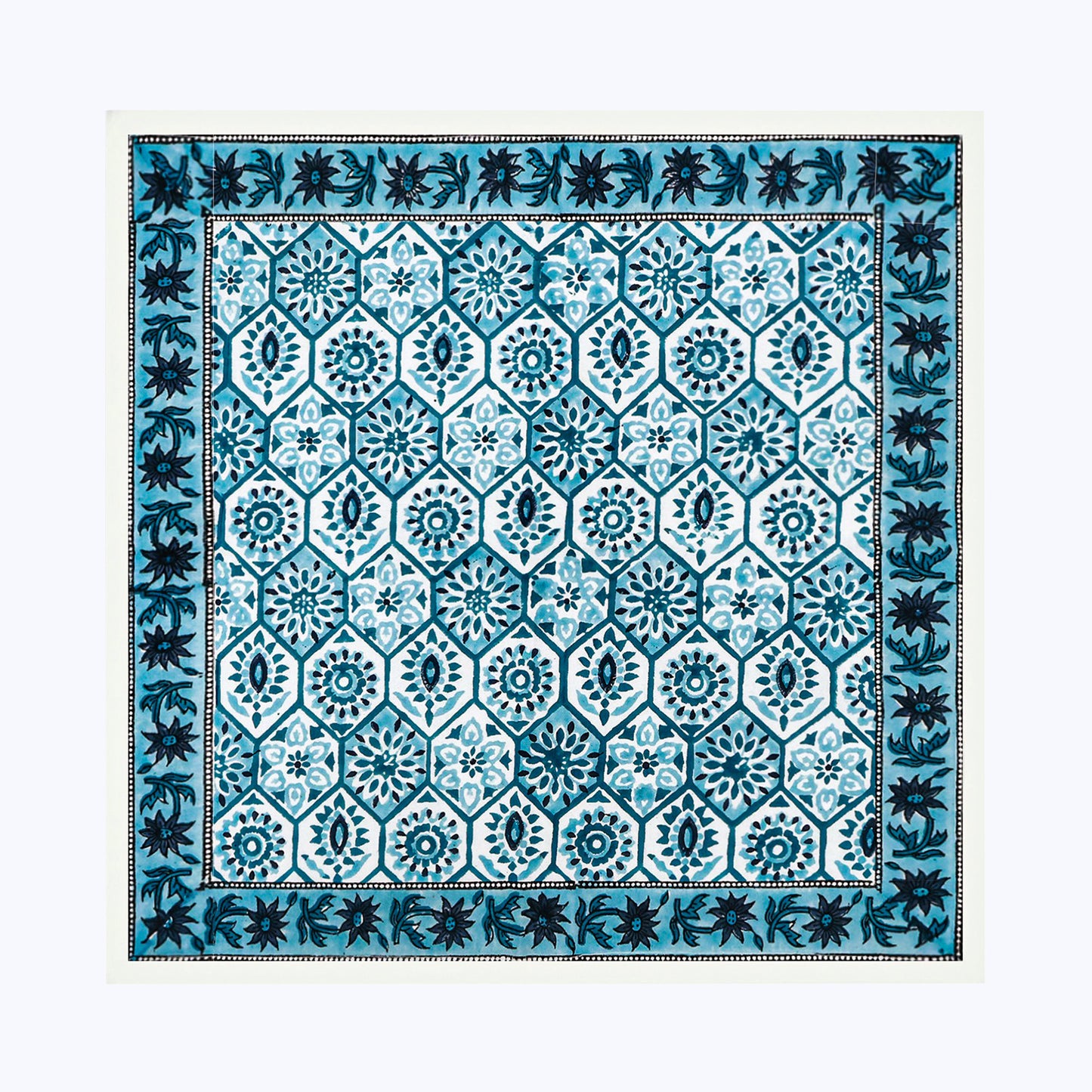 Blue and White Hand Block Printed Cotton Napkin Set Of 4 - My Store