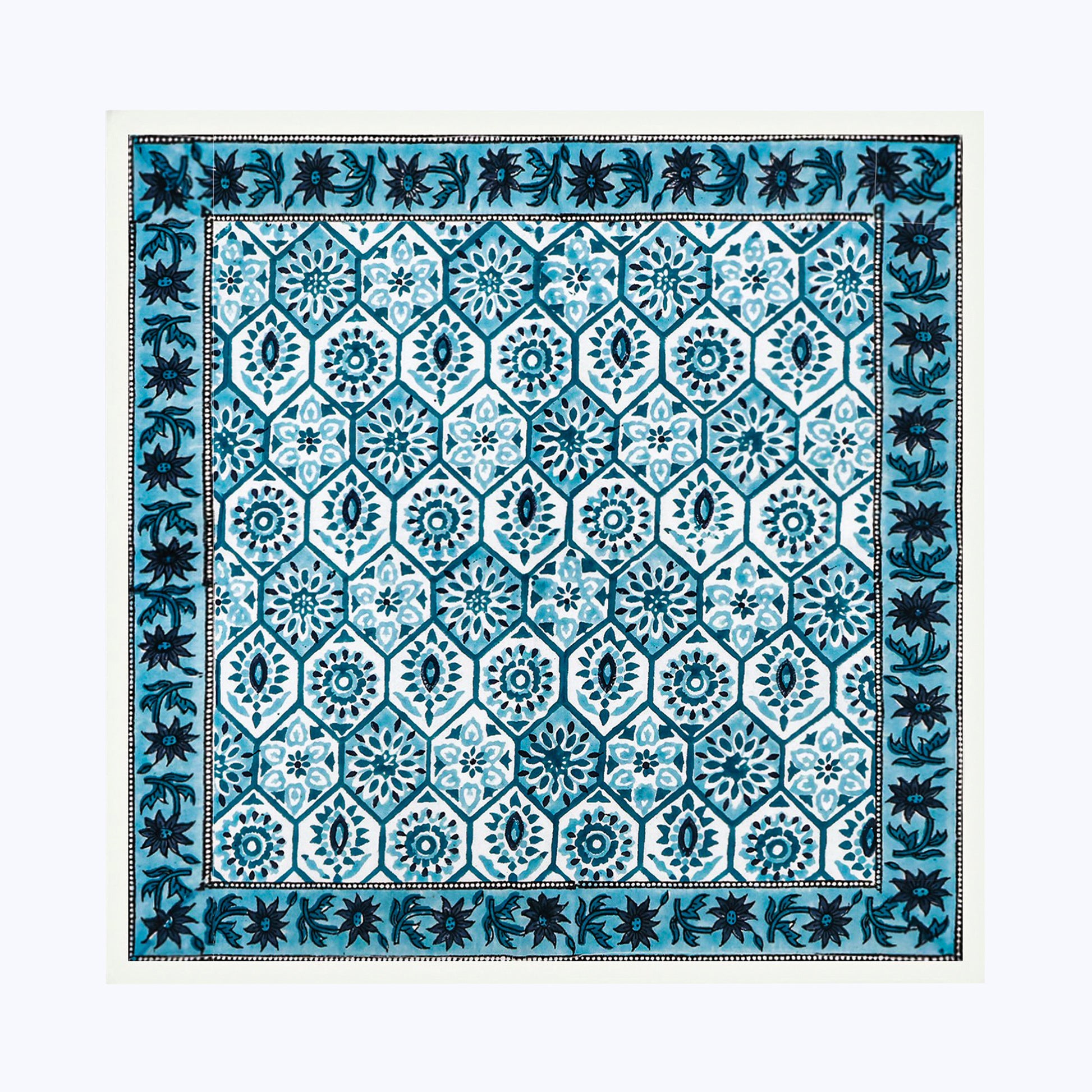 Blue and White Hand Block Printed Cotton Napkin Set Of 4 - My Store