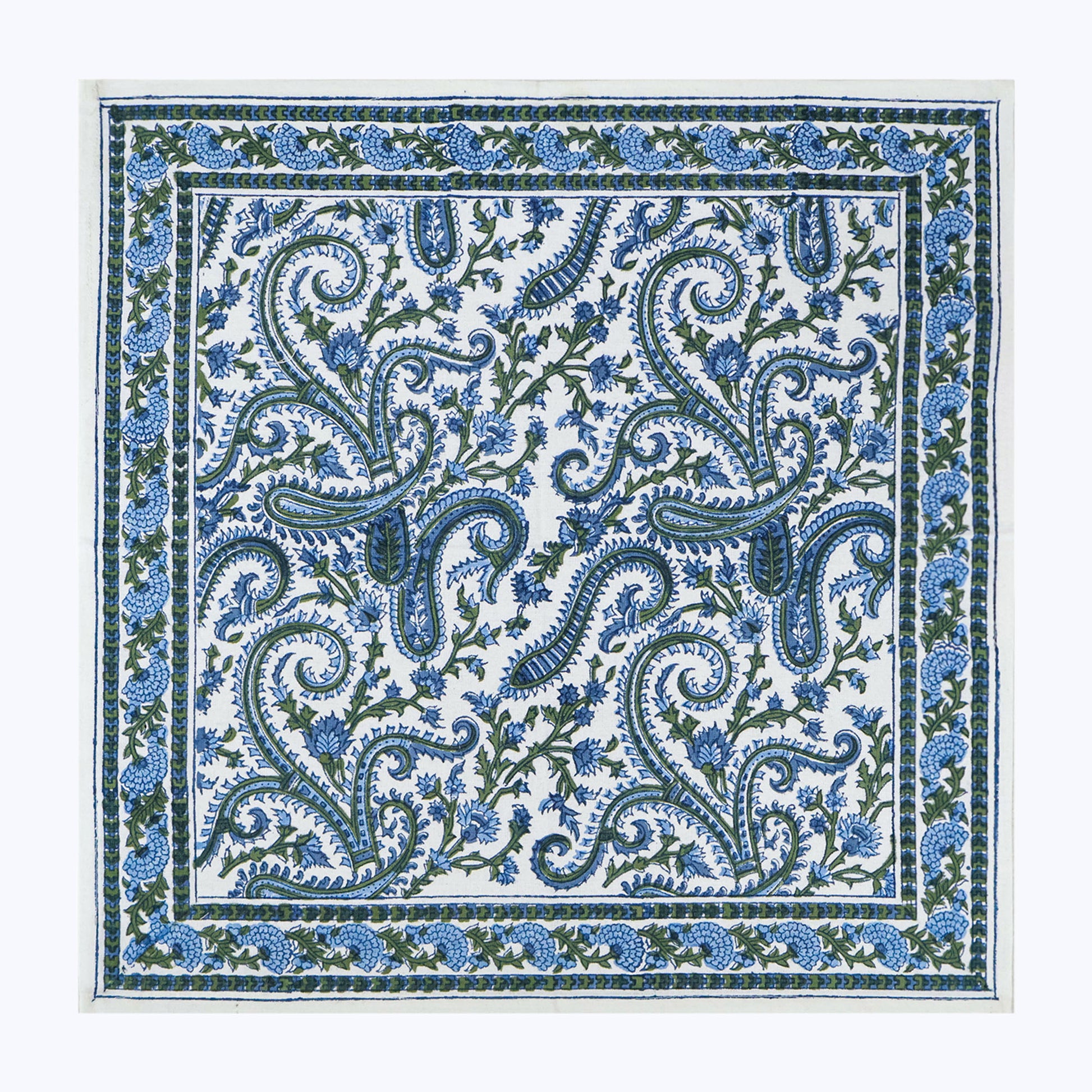 Handcrafted Blue and Green Block Printed Set Of 4 Napkins - My Store