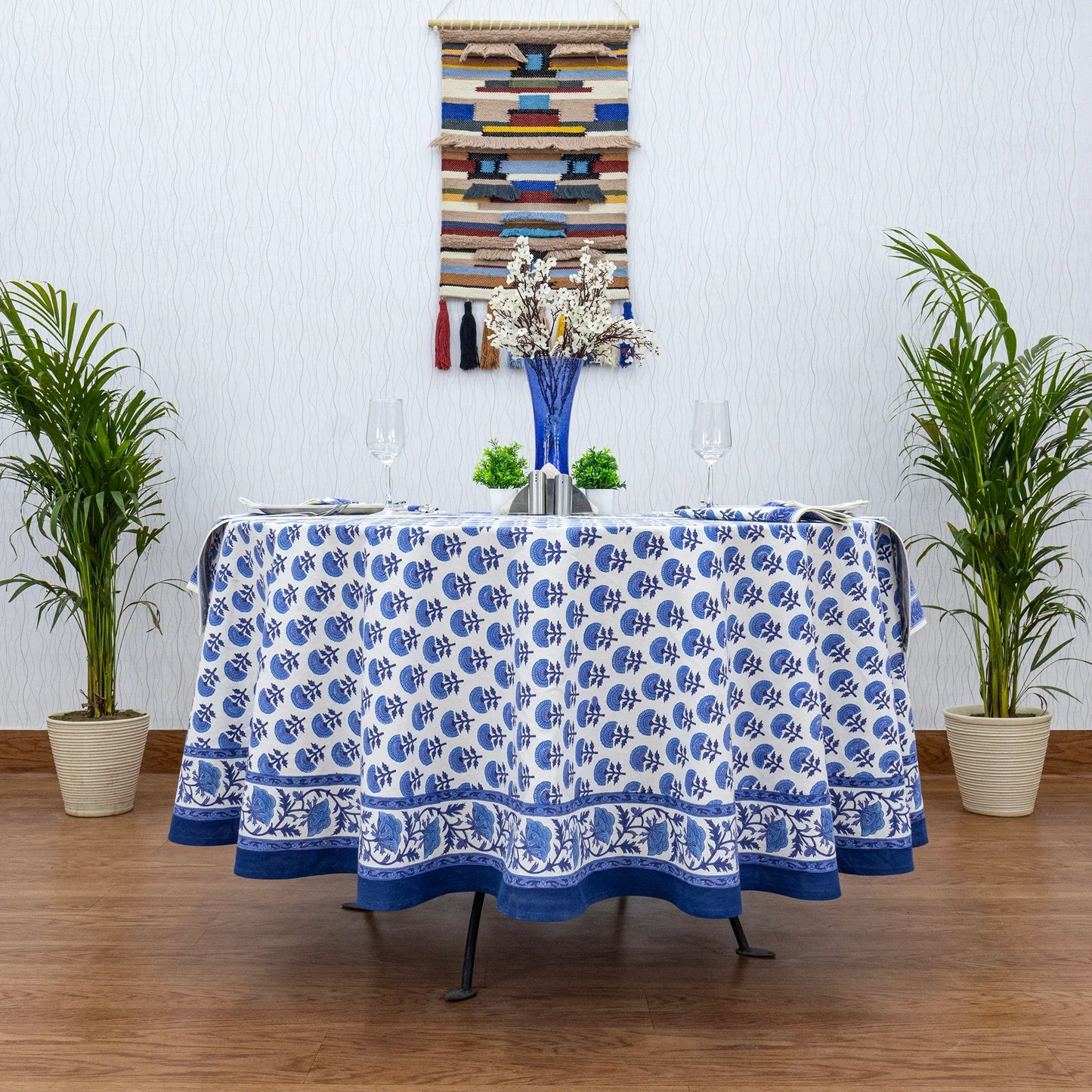 Blue & White Round Tablecloth, Custom Size Table Linens - My Store