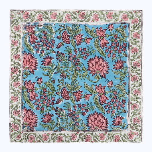 Blue and Pink Hand Block Printed Cotton Napkins Set Of 4 - My Store