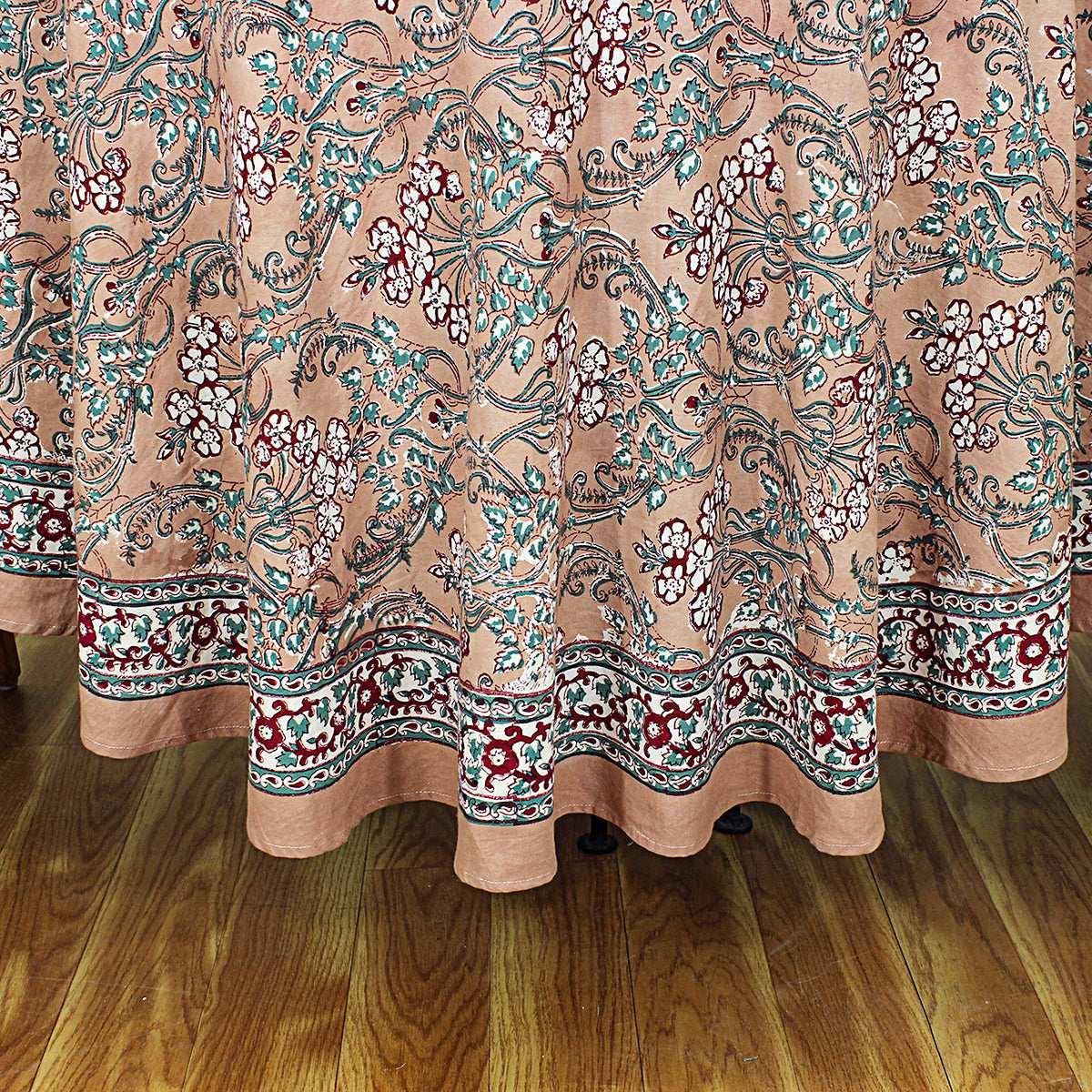 Dark Vanilla and Red Wedding Round Tablecloth, Indian Block Printed Tablecloth - My Store