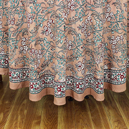 Dark Vanilla and Red Wedding Round Tablecloth, Indian Block Printed Tablecloth - My Store