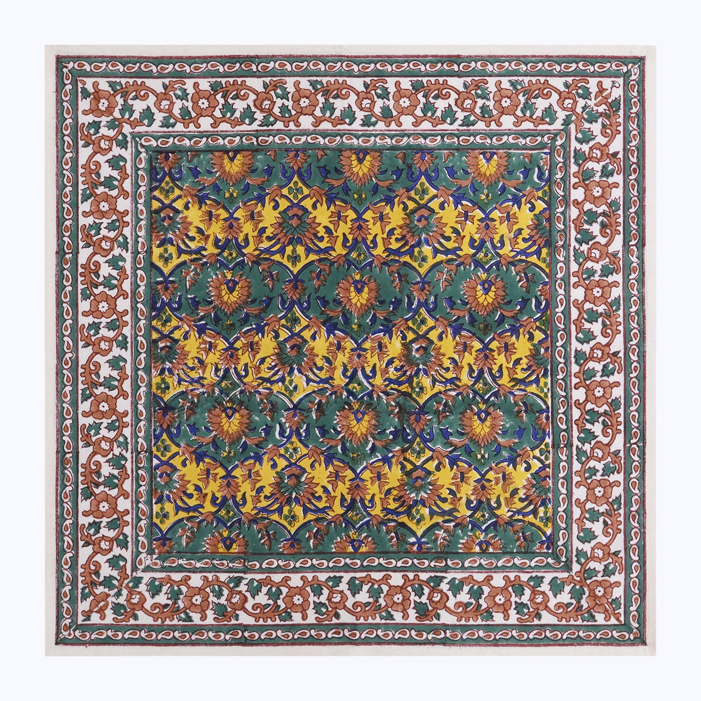 Green & Yellow Handmade Block Printed Cotton Napkins Set Of 4 Pieces - My Store