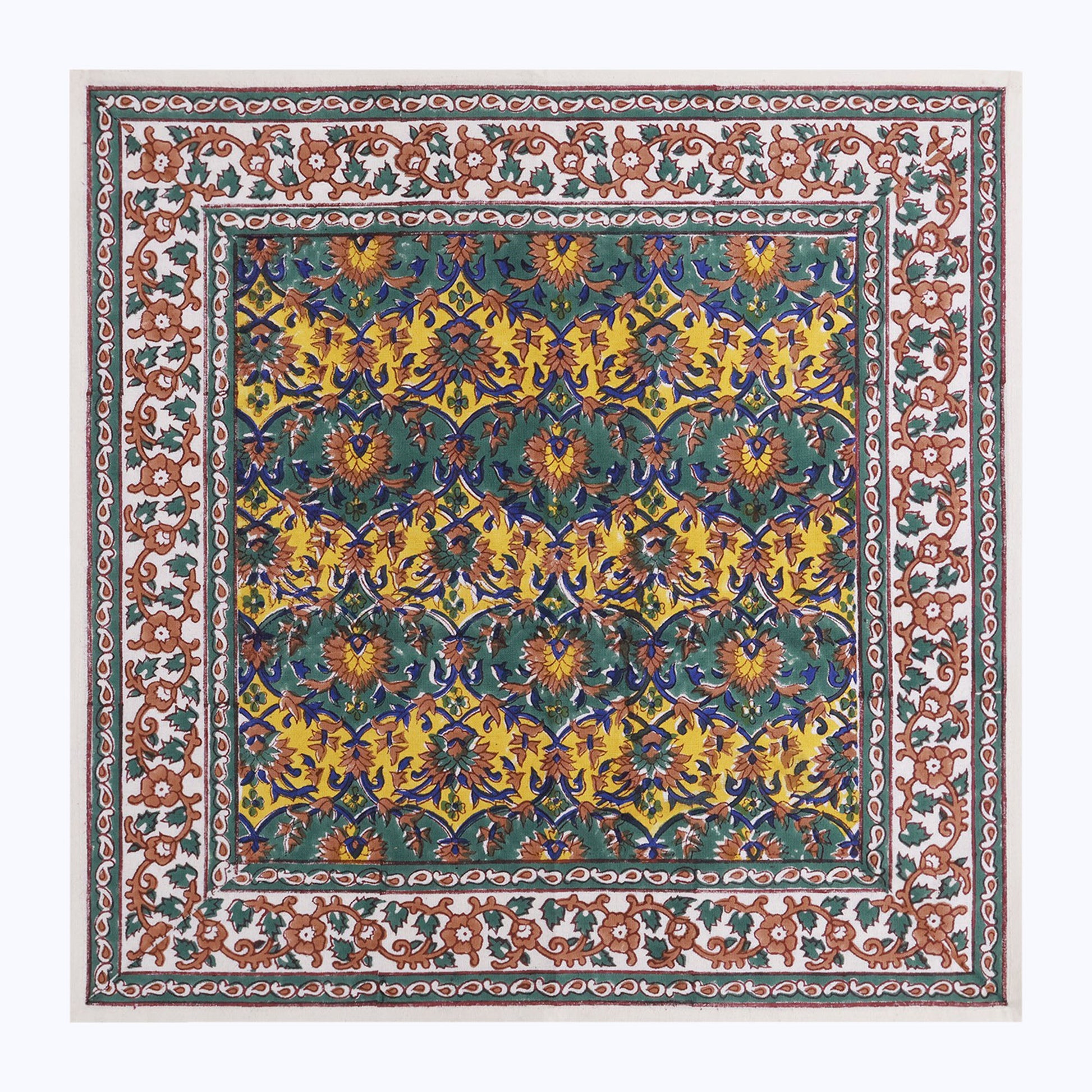 Green & Yellow Handmade Block Printed Cotton Napkins Set Of 4 Pieces - My Store