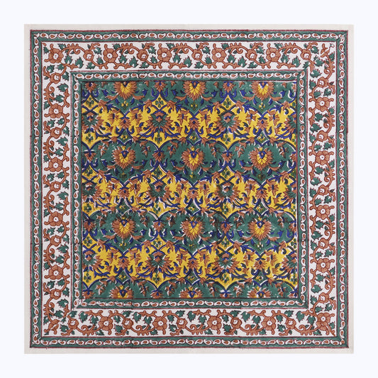 Green & Yellow Handmade Block Printed Cotton Napkins Set Of 4 Pieces - My Store