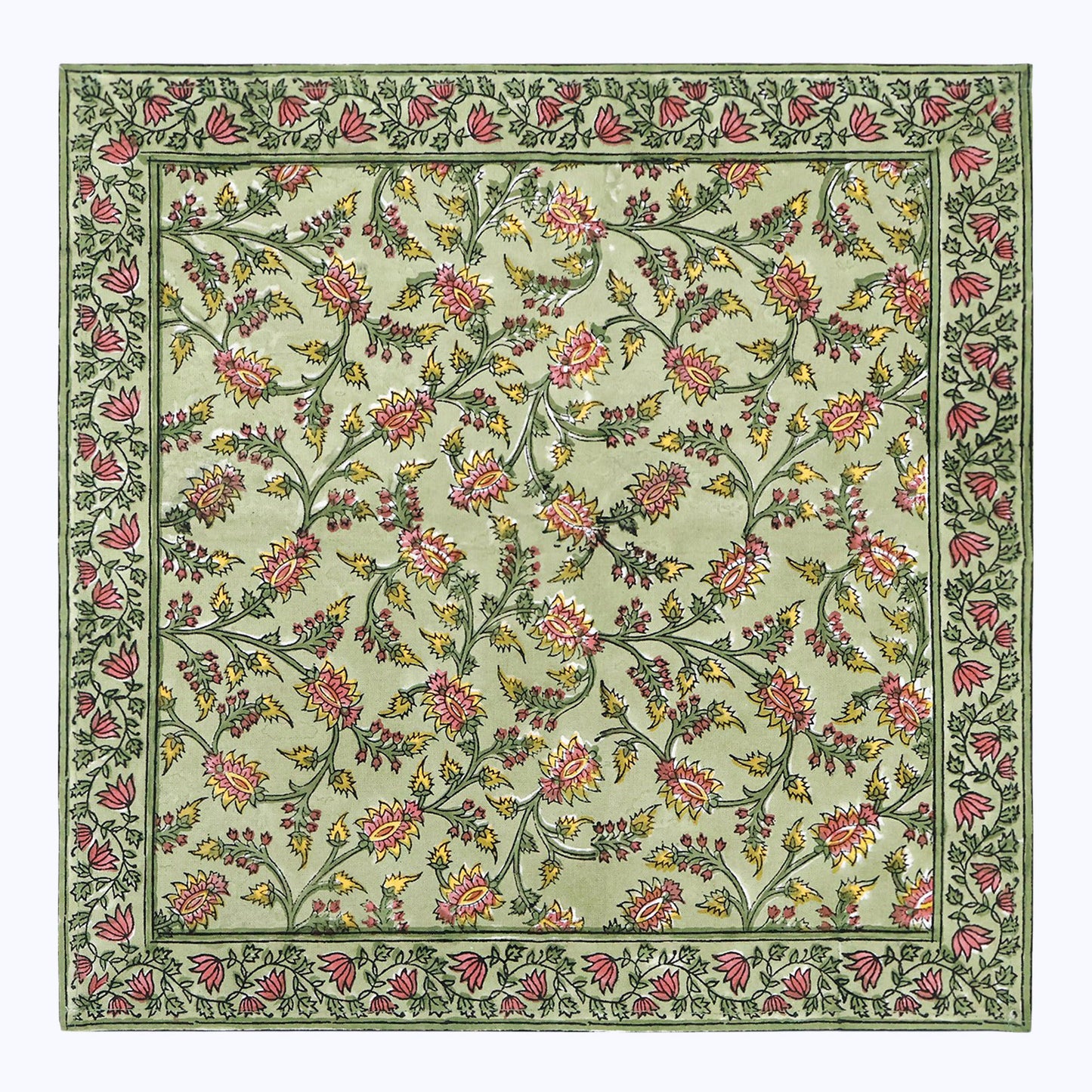 Green and Red Hand Block Printed Cotton Napkins Set Of 4 - My Store